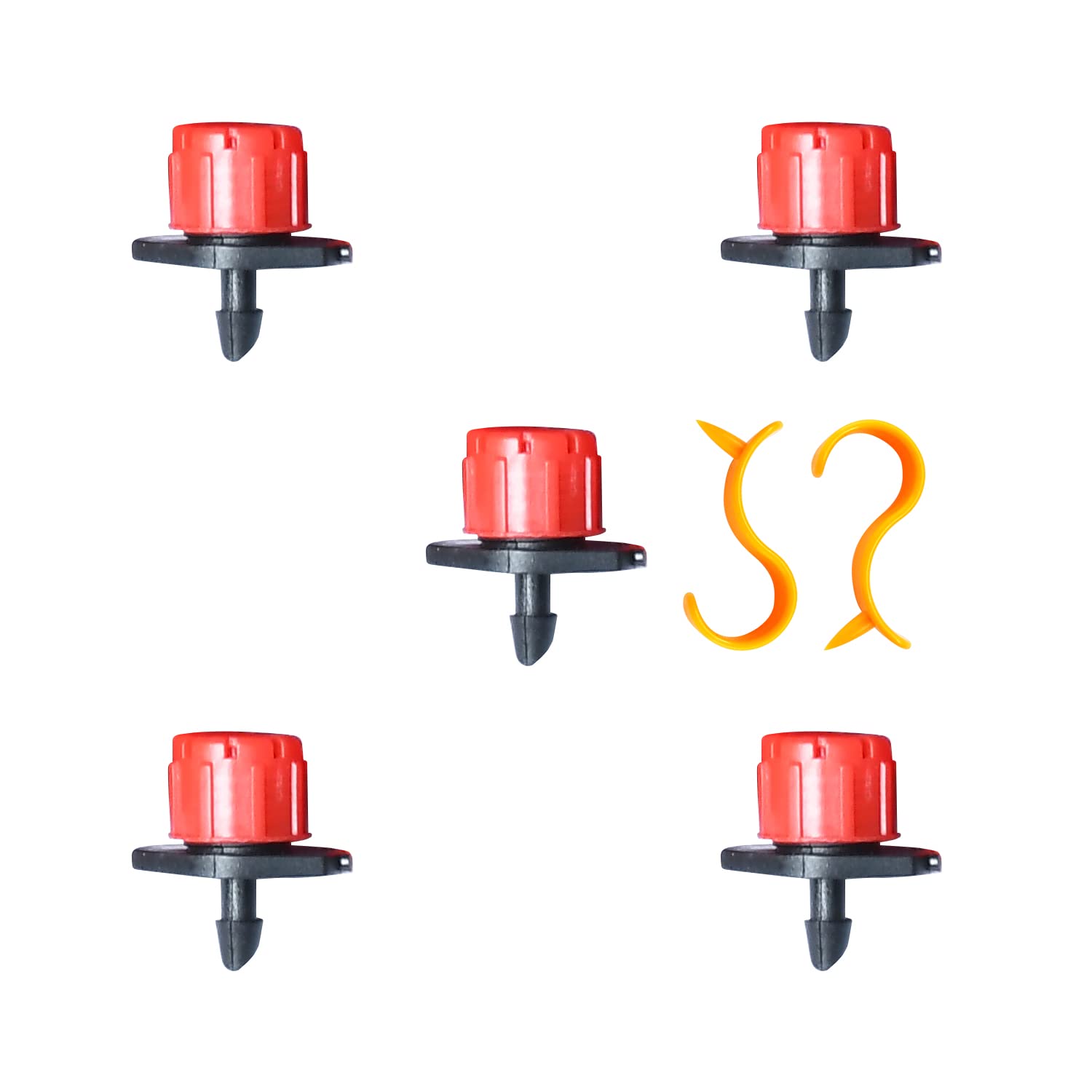 VAYAL IRRIGATIONS® Adjustable Dripper 0-70 LPH | 360 Degree | 8 Drip Holes | Red & Black (with Native Vegetable Seeds) Pack of : (100)