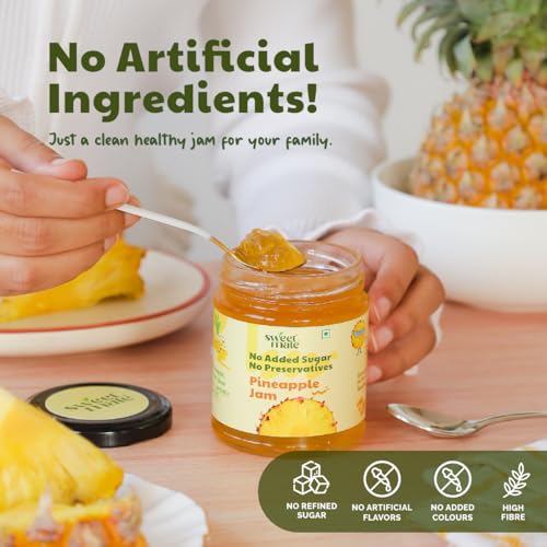Image of Sweetmate Pineapple Jam - 220g | No Added Sugar | 100% Pure Fruit Pulp & Healthy Fiber | No Preservatives, Colors & Artificial Flavors | Diabetic & Keto Friendly Jam (Pack of 2)