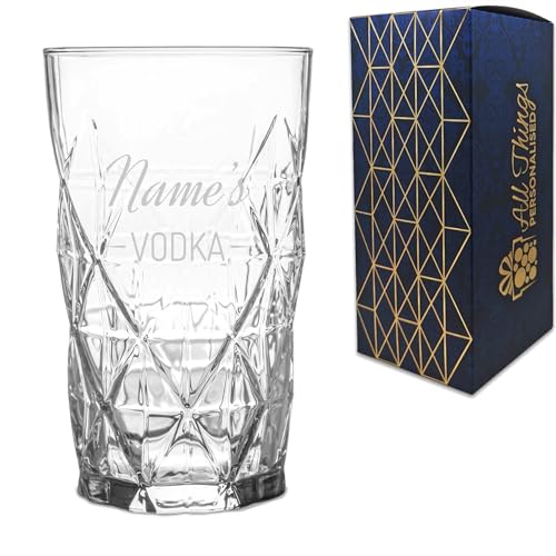 Personalised Engraved Novelty Vodka Keops Hiball Tumbler Glass with Names Vodka Design Customise with Any Name for Any Occasion Gift Box Included Laser Engraved