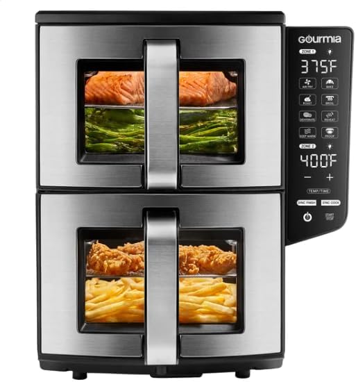 Gourmias GAF1190 Dual Basket 11-Quart Air Fryer with Smart Finish Technology, 4-Layer Cooking, Sync Finish & Sync Cook Functions, Touchscreen LED Display, FryForce 360° Even Heat, Dishwasher Safe Part Gourmias GAF1190 Dual Basket 11-Quart Air Fryer with Smart Finish Technology, 4-Layer Cooking, Sync Finish & Sync Cook Functions, Touchscreen LED Display, FryForce 360° Even Heat, Dishwasher Safe Part