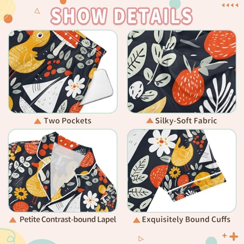 senya Funny Duck with Mushroom Satin Summer Pajama Sets Silk Short Sleeve Button Down Sleepwear3
