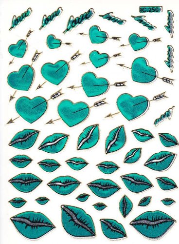 Corazones Amor Love Turquesa 48 piezas 1 hoja 135 mm X 100 Mm Pegatinas Manualidades Niños Fiesta metalizado.