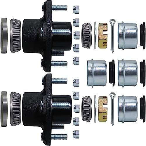iBroPrat 2 Sets Trailer Hub Kit 5 Bolt 5, Trailer Axle Kit for 3500 lb 5 Lug Trailer Hub with Extra Dust Cap and Rubber Plug Fits 1-1/16'' to 1-3/8" Trailer Axles 3500lb #84 Spindle