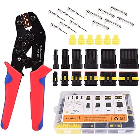Amliber 798Pcs 50 Kits Waterproof Automotive Wire Connectors with Ratcheting Wire Crimper, 1/2/3/4/5/6 Pin Automotive Electrical Connectors with Wire Crimping Tool Kit Cover