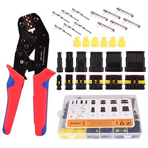 Amliber 798Pcs 50 Sets Waterproof Automotive Wire Connectors with Ratcheting Wire Crimper, 1/2/3/4/5/6 Pin Automotive Electrical Connectors with Wire Crimping Tool Kit -  ID-798-C