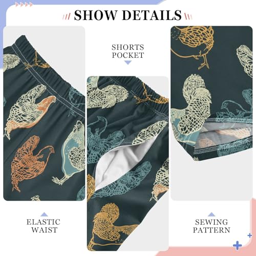 ZZXXB Retro Hen Boys Long Pants Soft Trousers Elastic Waist Kids Lounge Bottoms with Pockets S-XL4