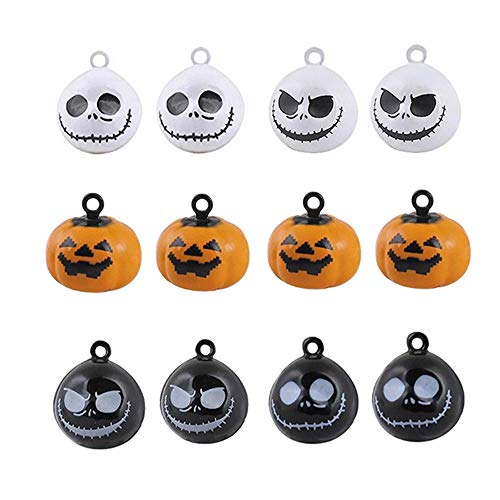 Kiddale 12Pcs Pumpkin Bells Halloween Ghost Skull Bells DIY Halloween Decorations Pendants For Dog Cat Pet Collar Charm Jewelry