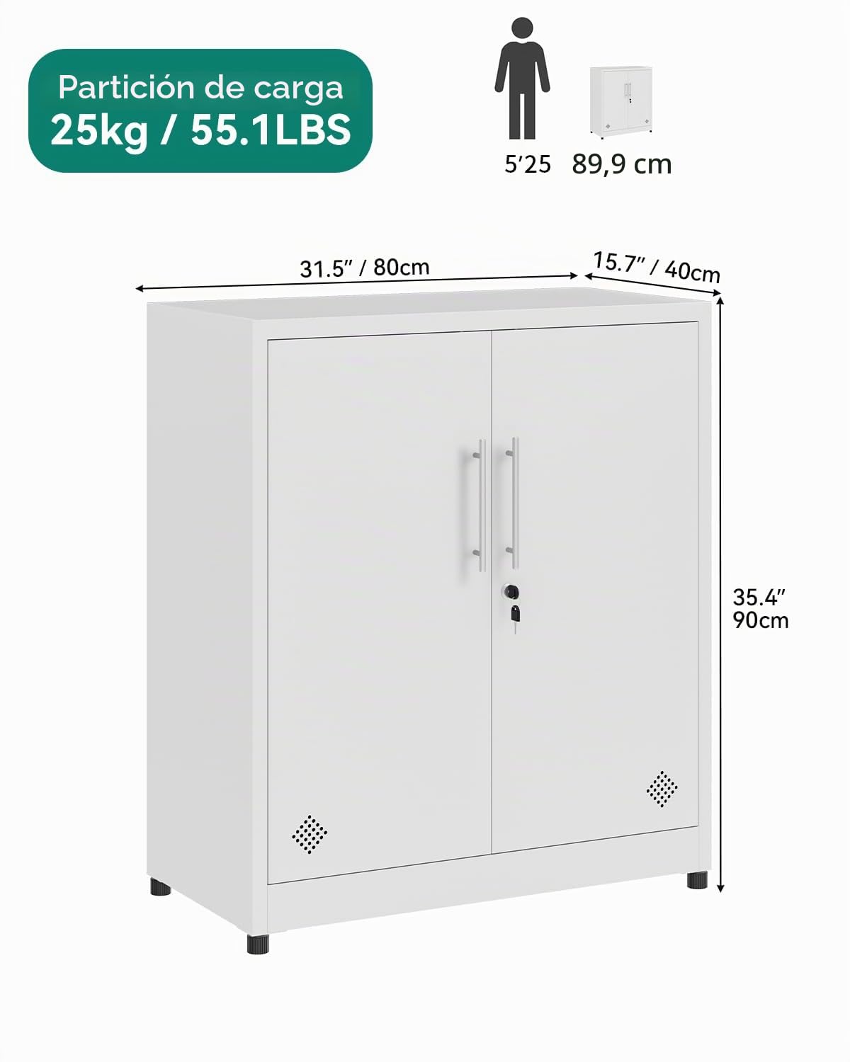 YITAHOME Gabinetes de Almacenamiento de 2 Puertas, archivadores de Metal con Llave, Armario de Almacenamiento Independiente con 2 estantes Ajustables, Armario Organizador de baño, archivadores para