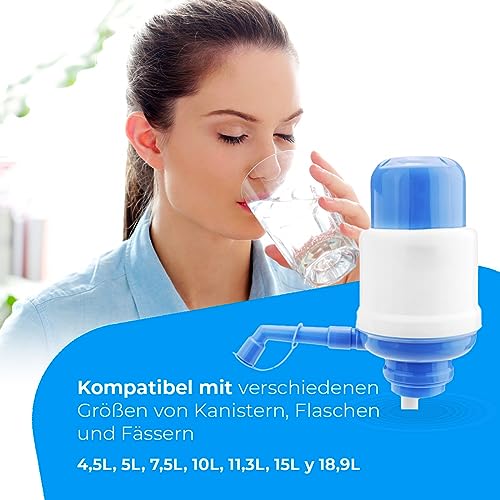 NK Universal Wasserspender - Manueller Dosierer für Flaschen, Fässer - Kompatibel mit Flaschen von 2,4,6,8,10 und 12L, mit Adapter von 3,8 und 4,8 cm - Weiß und Blau