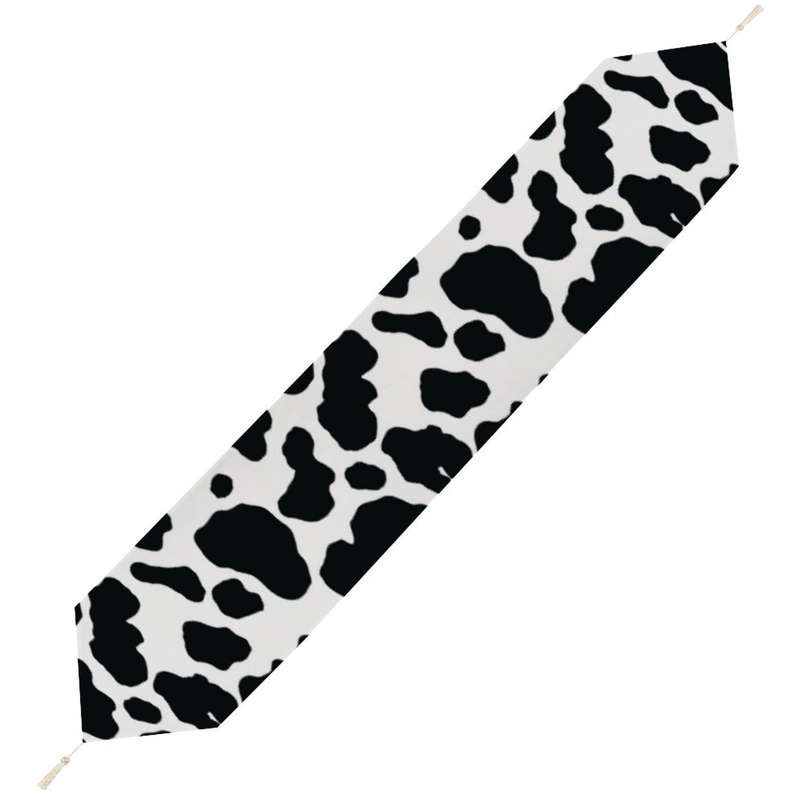 JZemdybill 229*33cm Table Runner with Tassel, Cow Table Runner, Table Decoration for Kitchen, Party, Restaurant