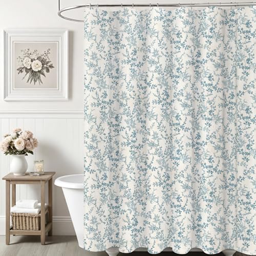 Ksriylm Rideau de Douche en Lin de Polyester Fleur Dense,Magnifique Fleurs Rideau Baignoire pour Déco Salle de Bain,180x180cm Tissu Chic Tissu Fleur Feuille...