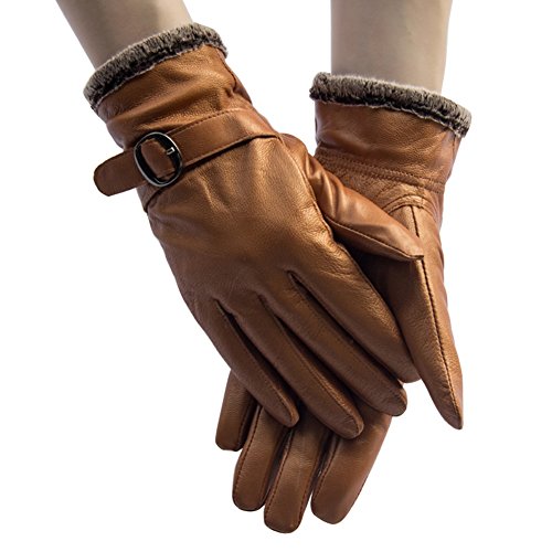 [よキーよ] レディース手袋 レザー 本革 羊革 ナッパ革 女性用グローブ シンプル 裏起毛 宴会 ドライビング 通勤 防寒防風耐磨 保温効果 優雅にファッション 秋冬 五本指タイプ