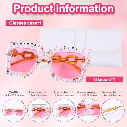 BOXOB Oversized Square Birthday Glasses, 5.7x2.3 Inch Happy Birthday Pearl Glasses Elegant Sunglasses Gift for Women Party Favors2