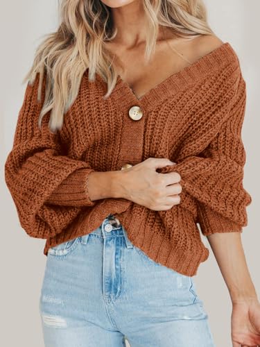 Image of PRETTYGARDEN Women's Chunky Knit Open Front Sweater Long Sleeve Button Loose Short Cardigan Outerwear Coats