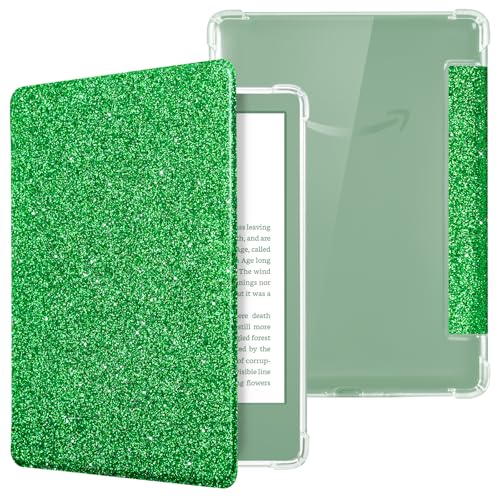 Image of CoBak Case for 6 inch Kindle 11th Gen (2024 and 2022 Release) - Ultra Slim Transparent Clear TPU Back Shell Protective Cover with Auto Wake /Sleep for Kindle 11th Generation 2024 Release, Glitter DGreen