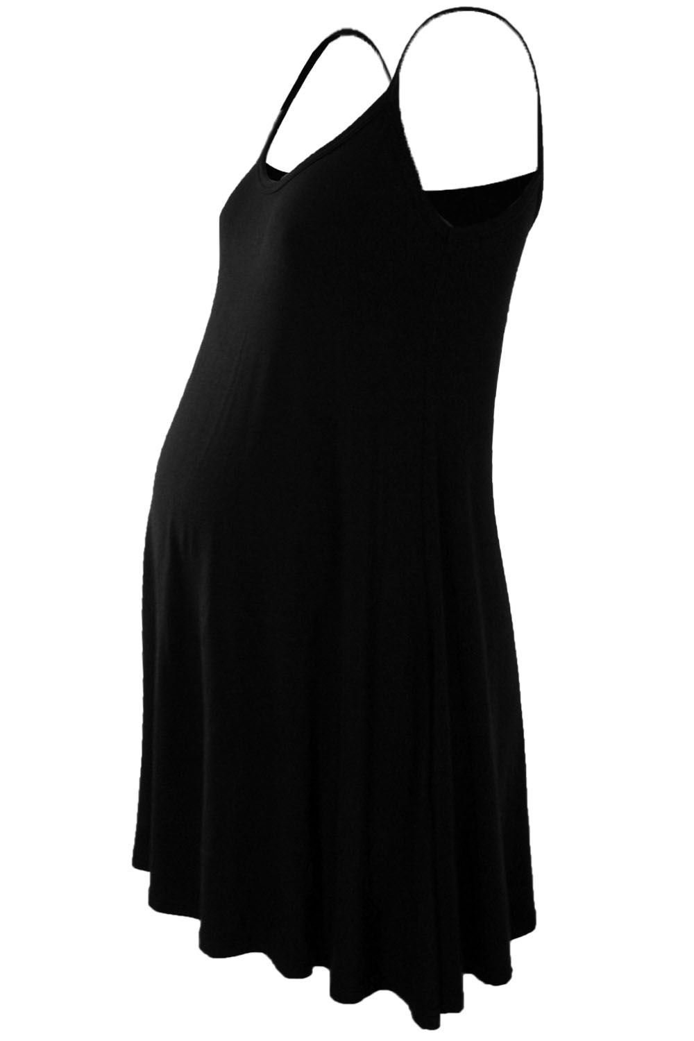 Hamishkane Women's Black Maternity Plain Sleeveless Floaty Flare Strappy Swing Cami Dress Top