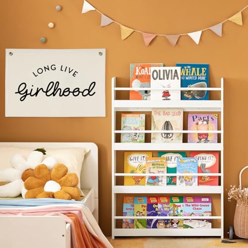 Image of Girl Room Decor Long Live Girlhood Linen Banner Hanging Flag Retro Banner for Nursery Playroom Wall Decor for Kids Bedroom Decorations,Baby shower gifts 30x20(Black Letter)