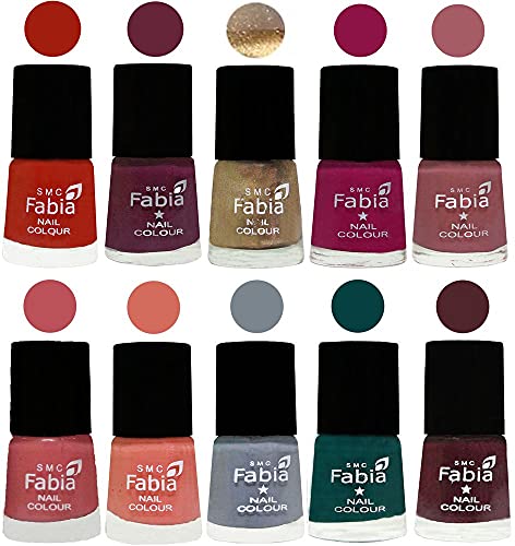 Image of SMC Fabia ALL IN ONE (PACK OF 10), Long Lasting Glossy Nail Polish, 6 ml Each, All Vibrant Colours,01846