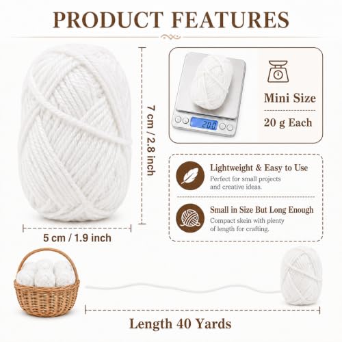 Image of MAQIHAN Acrylic Yarn for Crocheting - Soft Knitting Yarn for Crafts, 15x20g | White Skeins for Crocheting DIY Bulk for Handicraft Knitting Scarves Ideal Gift for Beginners Adults