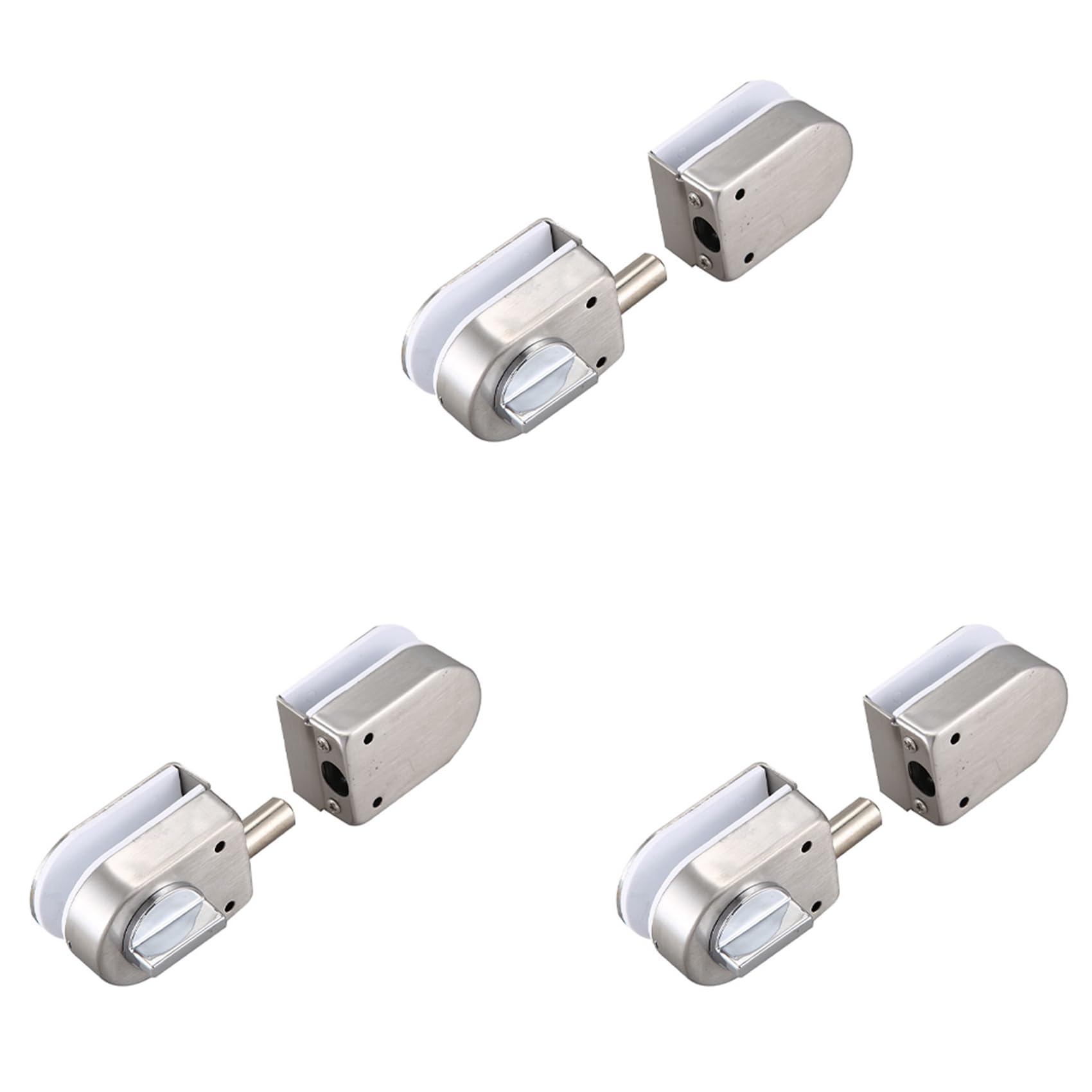 Jnchdghwa Silver 3X Stainless Steel,Glass Door Latches Lock/Bolt,138A,Without Drilling,For Double Glass Door, Frameless Glass Door