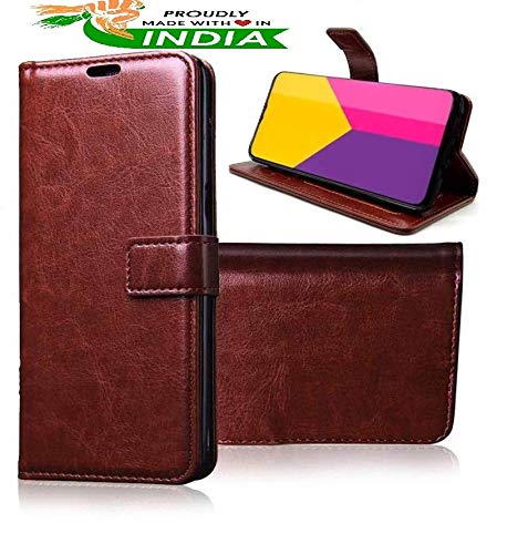 Image of Inside Rubber TPU with Card Pockets Magnetic Closure Protection Compatible with Samsung Galaxy A12 (Brown)