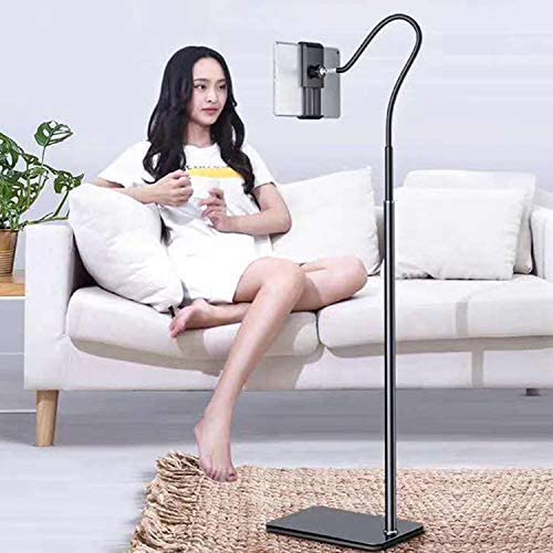 Image of Shahn Sturdy Base Lazy Mobile /Tablet Holder Adjustable Stand with 360 Degree Rotatable Phone Holder and Flexible Gooseneck for Live Broadcasting Leisure Watching. (Floor Stand for Mobile & Tablets)