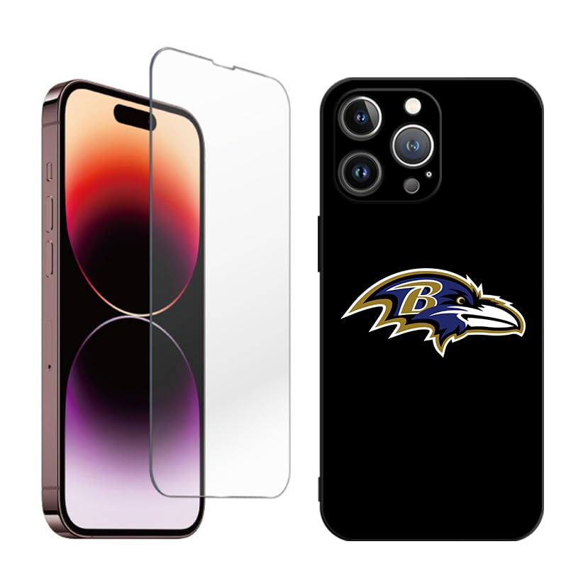 DunLapfit Ravens for iPhone 14 Pro Case, 1X Case [Not-Yellowing] with 1X Tempered Glass Screen Protector +, [Military-Grade Drop Protection] Phone Case 6.1 Inch