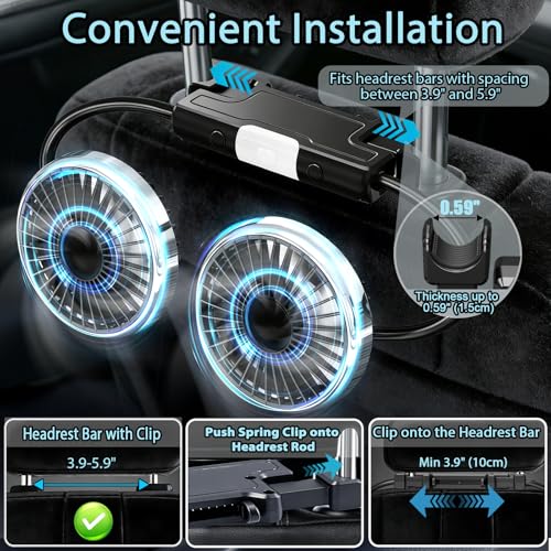 Image of Backseat Fan for Baby Rear Facing Car Back Seat, Dual Car Headrest Seat Fans for Backseat for Kids (No Battery)