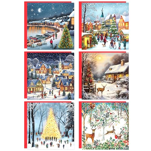Giftinghouse Lot De 24/48 Cartes De Noël Caritatives 2024 | Lot De 24 Cartes De Noël Caritatives Pour La Famille, Les Amis Avec Enveloppes Rouges (lot De 24