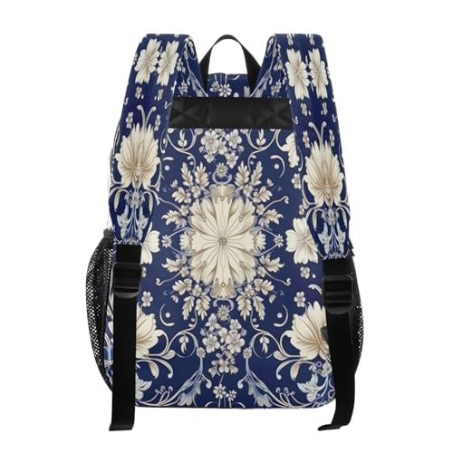 Blue White Pattern Clear Backpack - Stadium Approved Large 15.7-inch Waterproof Transparent Bag for Sports, Concerts, Work, Travel#1353