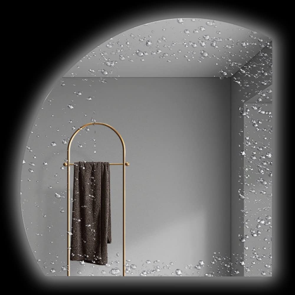 SXFSDOU Modern LED Backlit 28 Inch Bathroom Mirror Frameless Vanity with Anti Fog Feature Wall Mounted Half Circle Makeup for Irregular Spaces (Left White Light)