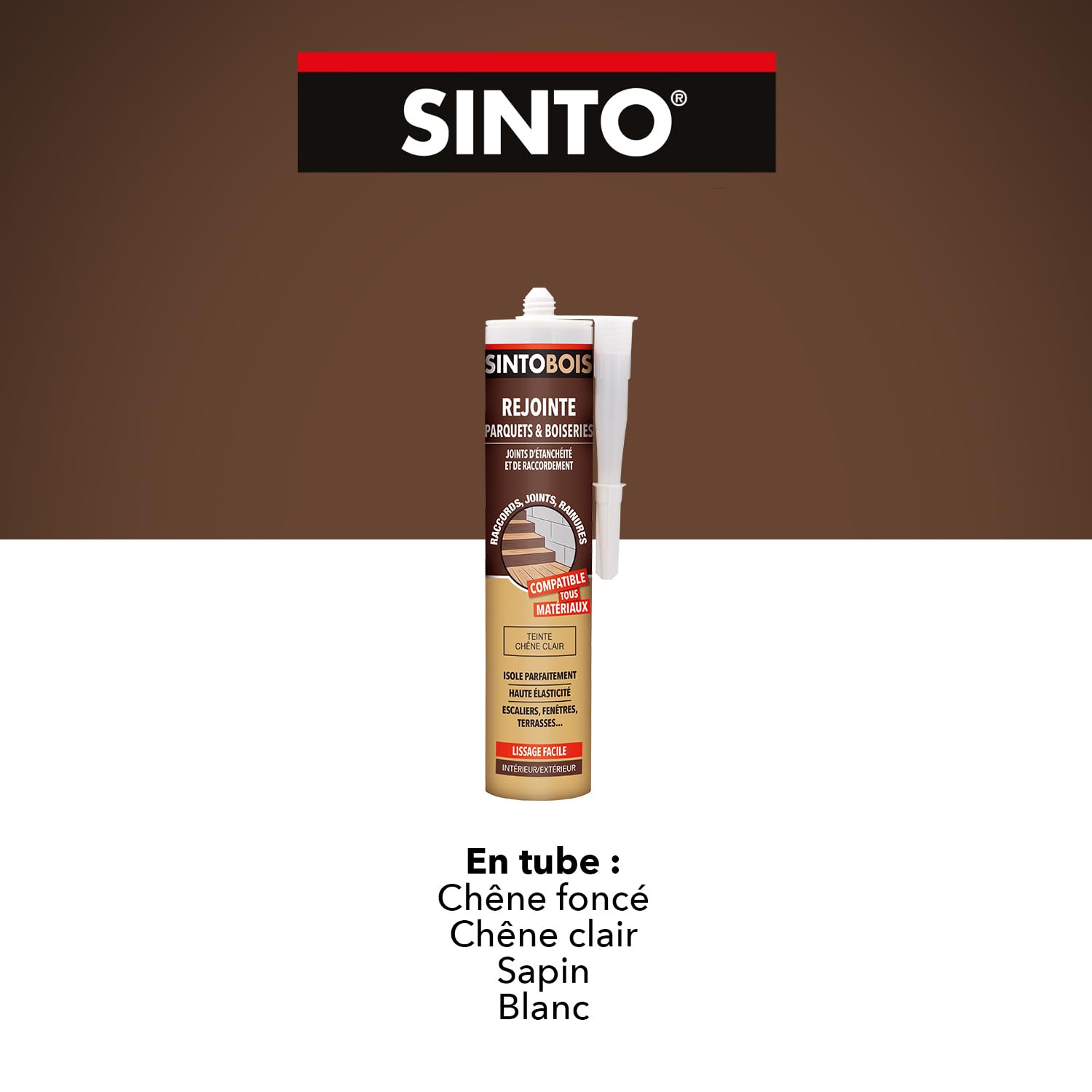 SINTO Joints Multi-Matériaux Chêne Clair - 300ml - Idéal pour les Endroits Difficiles d'Accès - Isole Parfaitement - Adhère Facilement - Sans Odeur (Lot de 2)
