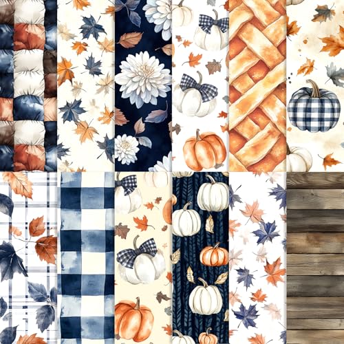 24 Sheets Watercolor Fall Pumpkin Scrapbook Paper Autumn Decorative Craft Paper Folded Flat for Fall Baby Shower Card Making Thanksgiving Photo Album Decor 12 x 12 (D 12 x 12 in)