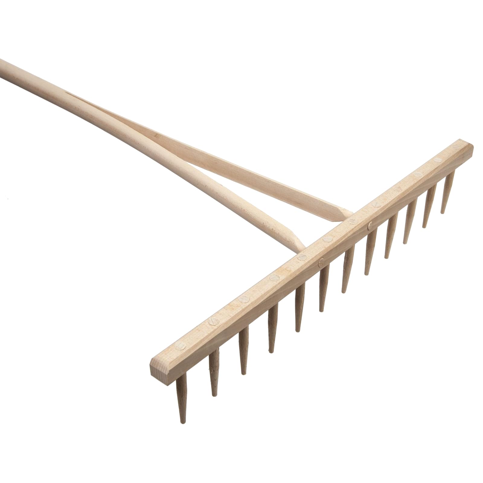 Wooden Agricultural Farming Garden Rake - 12 Teeth, 60 cm Wide, 120 cm Long - Lightweight and Durable Beech Wood Rake for Leaves, Grass, Hay, Levelling Flower & Vegetable Beds, and Decorative Use