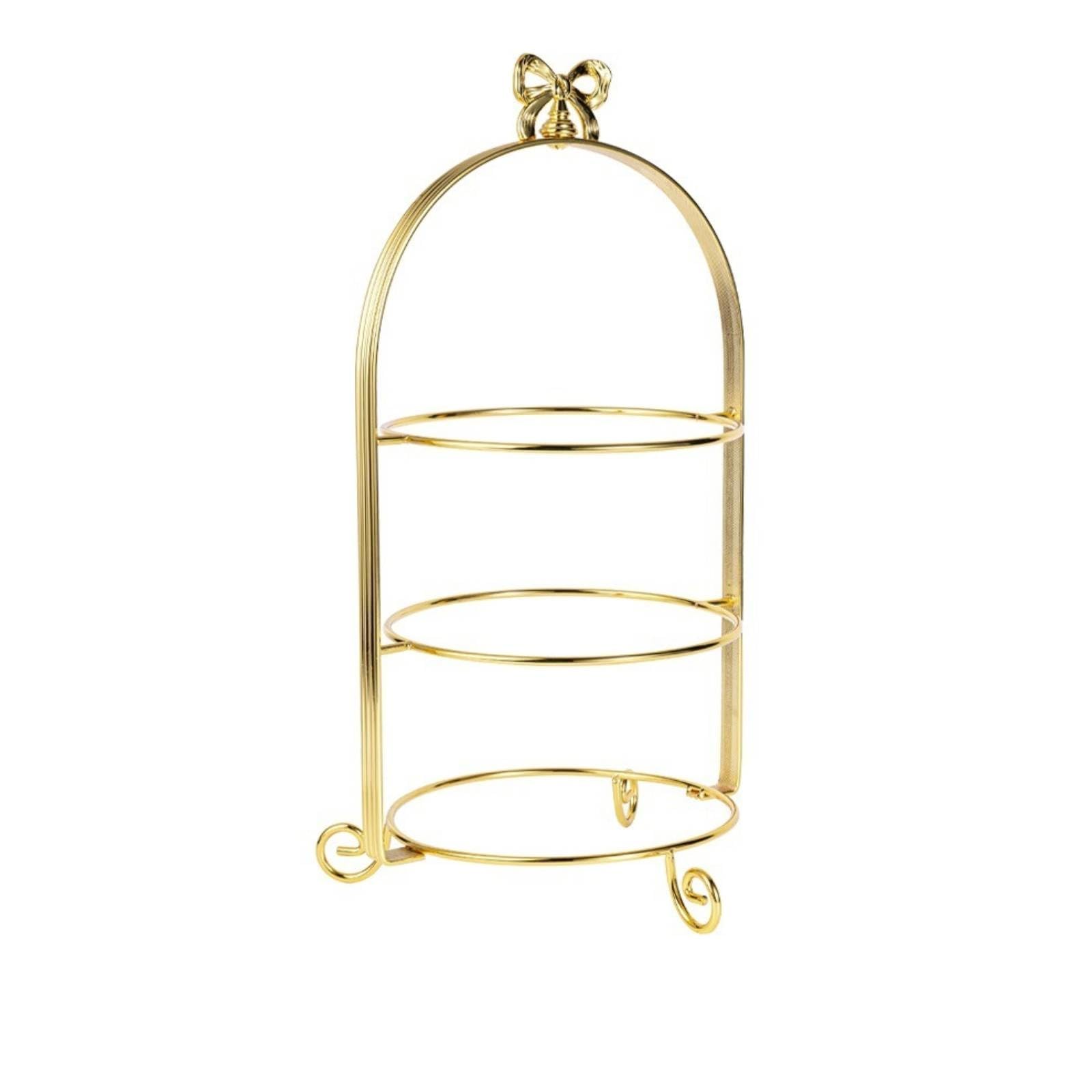Alzata per Dolci Stand Dessert Espositore Vassoio Centrotavola in Metallo con Tre Ripiani Rotondi Arco Elegante E Piedini Ricurvi Adatta per Buffet Caffè Ricevimenti , Oro , 25 Cm