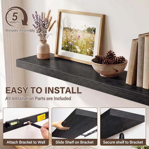 Image of Acovy 10 inch Extra Deep Floating Shelves for Wall, 16 inch Long Wood Wall Shelves Set of 2 for Bathroom Bedroom Kitchen Living Room Laundry Room, Modern Floating Shelf for Home Decor