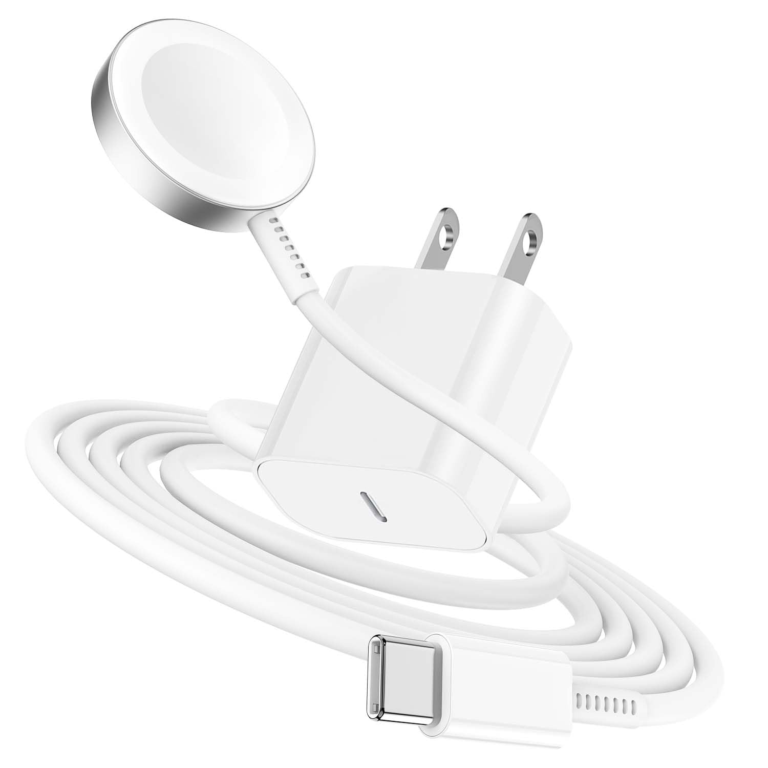 USB C Magnetic Watch Charger, Magnetic iWatch Fast Charging Cable (6ft) with 20W Charger for Apple Watch Series SE/8/7/6/5/4/3/2/1 Includes 38mm 40mm 42mm 44mm 45mm Size - White