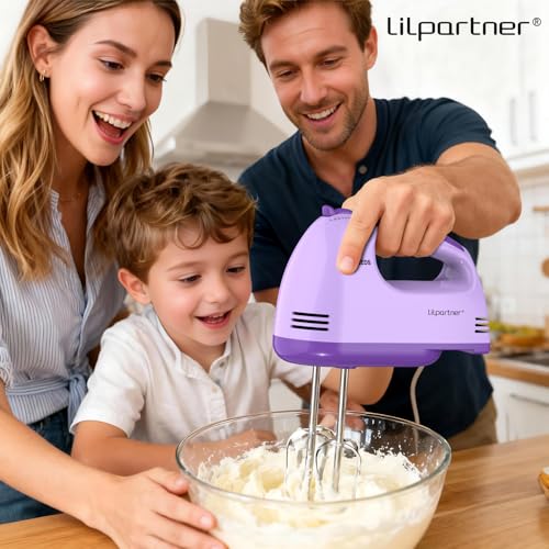 Image of LILPARTNER Hand Mixer Electric, Ultra Power Kitchen Hand Mixer With 7-Speed & 5 Stainless Steel Accessories for Whipping Dough, Cream, Cake, Dishwasher Safe, Light Purple