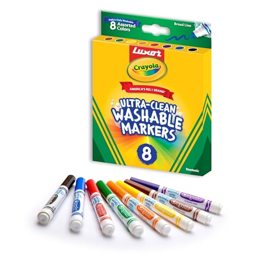 Image of Luxor Crayola Ultra-Clean Washable Markers for Kids, 8 Vibrant Colors, Conical Tip for Thick & Thin Lines, No-Mess Easy-Wash Ink, Non-Toxic Art Supplies for Kids