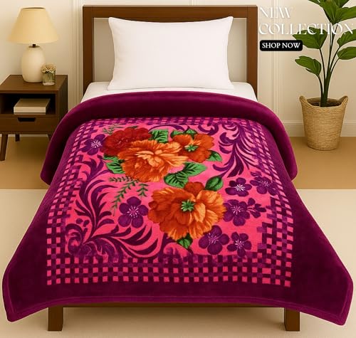 Image of HOMEKART Premium Mink Blanket for Single Bed | Super Soft Cloudy Printed All Season Blanket | Ultra-Soft & Cozy Single Ply | 152 x 228 cm| TC 280 (Pack of 1) (Violet)