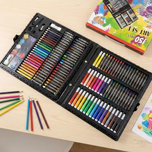 Image of 150 Piece Art Set for Kids - Complete Drawing & Painting Kit with Crayons, Colored Pencils, Watercolors & Markers - Portable Art Supplies Organizer Case
