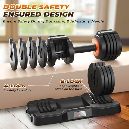 Image of Adjustable Dumbbells Set of 2: Sportneer 5 in 1 Free Weights Dumbbells Set, Each 25 lbs Fast Adjust Weights with Anti-Slip Texture Handle for Men Women Home Gym Strength Training Equipment Pair