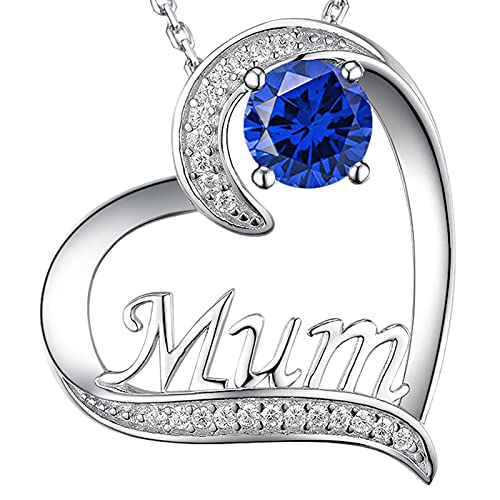 Ginomay Bijoux De Noël Cadeaux Septembre Collier Maman Bleu Saphir Anniversaire Collier Mère Amour Coeur Pendentif Argent 925