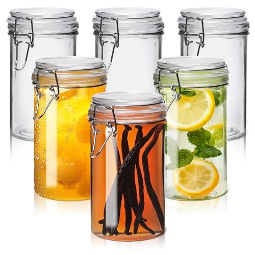 ComSaf 16oz Pint Jars with Airtight Lids (Set of 6), Cylindrical Glass Canisters for Sourdough...