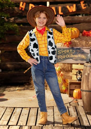 Halloween Kids 3Pcs Plaid Button Up Woody Shirt with Cowboy Vest and Red Bandana Outfit Set 4-14 Years4