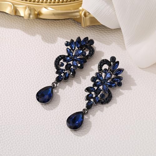 BriLove Women's Bohemian Boho Crystal Flower Wedding Bridal Chandelier Teardrop Bling Clip-On Dangle Earrings4