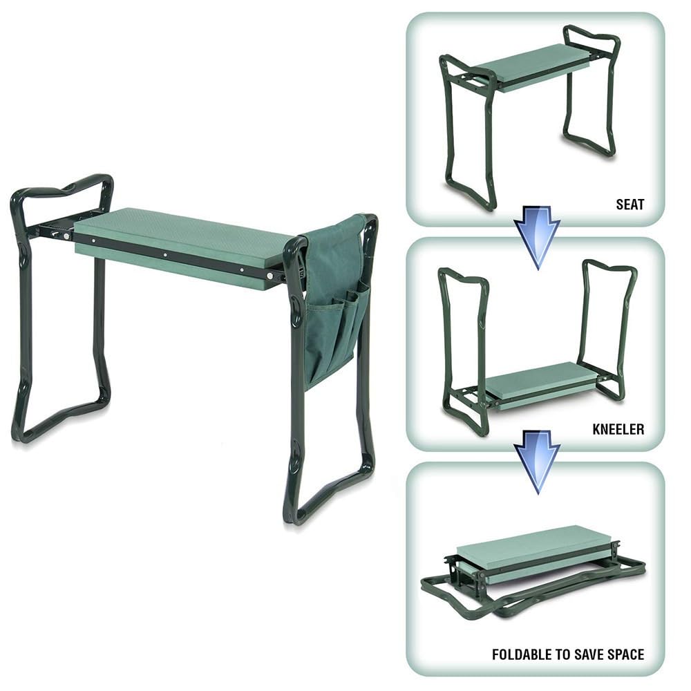 Inginocchiatoio da Giardino 2 in 1 con Borsa Attrezzi, Verde(A)