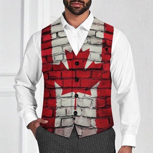 Canadian Flag Paint On The Wall Men's Suit Vests Dress Vest V-Neck Waistcoat Slim Business Formal with Pocket2