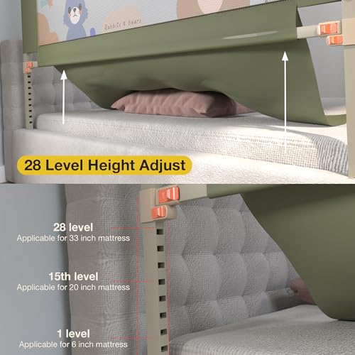 Image of BAYBEE Bed Railing for Baby Safety Guard for Kids | Bed Side Protector for Baby Falling Guard with 28 Level Height Adjustable & Portable Bed Rails for Babies (6FtX5FtX6Ft, 3 Sides, Dark Green)