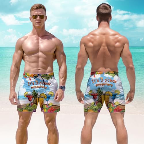 V-DECORPARKS Margarita Men's Swim Trunks - Cocktail Hawaiian Shorts for Men, Men's Summer Bathing Shorts Set 212